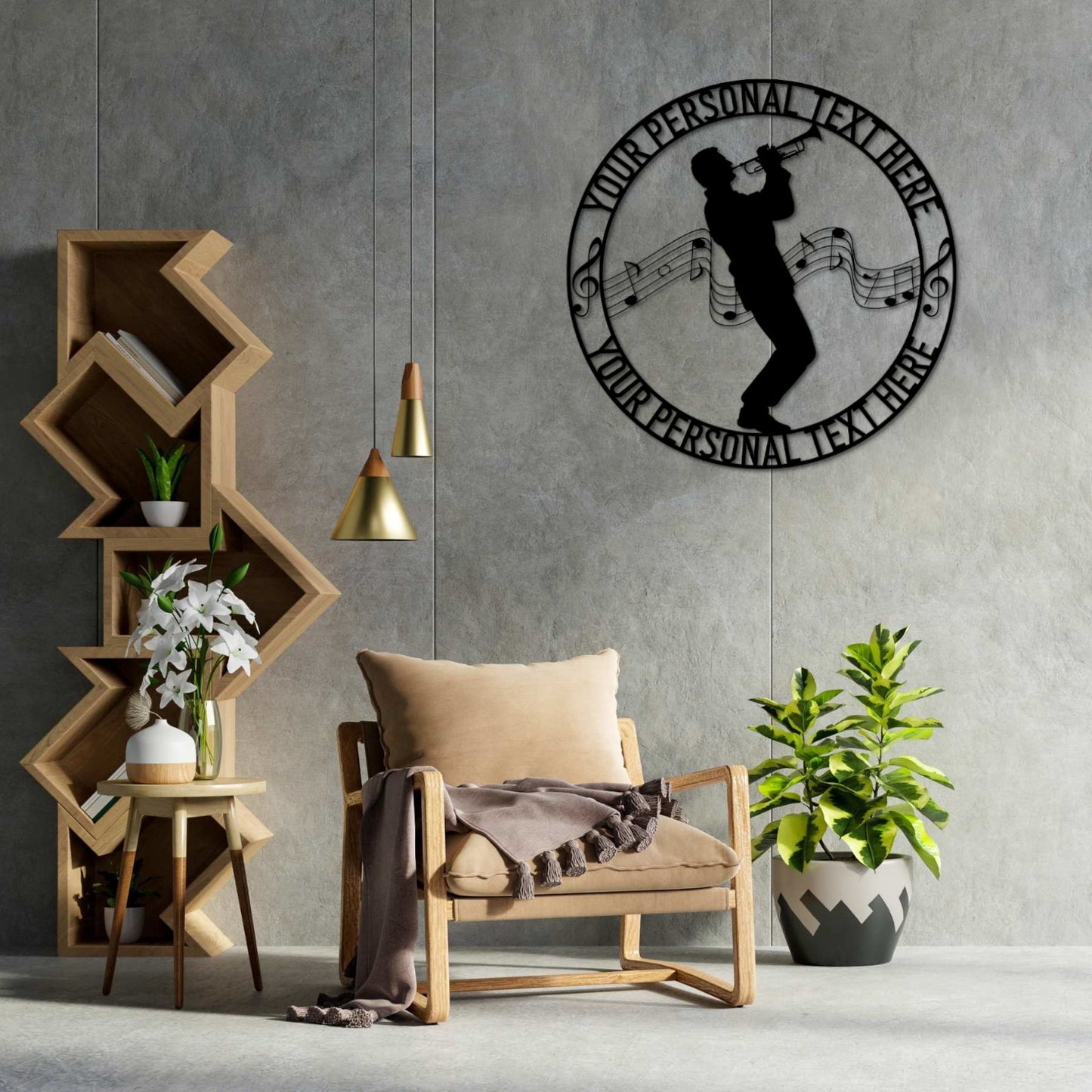 36 Inch Personalized Trumpeter Name Metal Sign Decor In Black With Custom Text