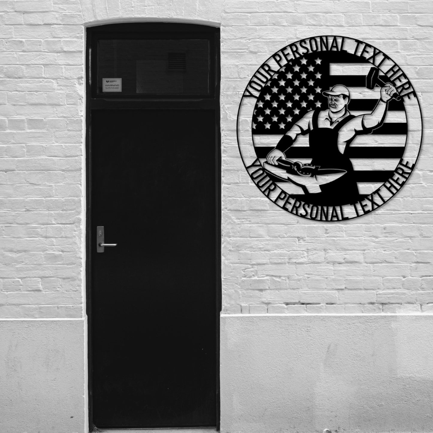 Personalized Blacksmith Horseshoer Metal Sign With Custom Text, Patriotic US Metal Worker. Customizable American Flag Gift, Anvil Craftsman, Patriotic Craftsman Steel Sign, Gift For Farrier