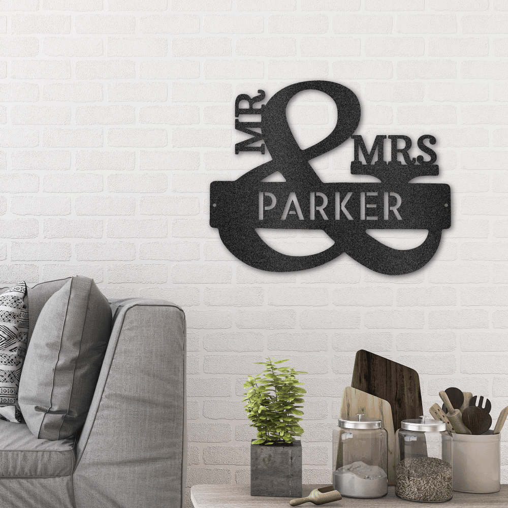 Personalized Mr & Mrs Couples Monogram - Custom Multicolor Steel Sign