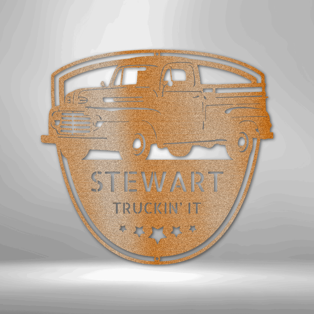 Large Personalized Clacssic Pickup Truck Metal Sign Decor In Copper With Custom Text