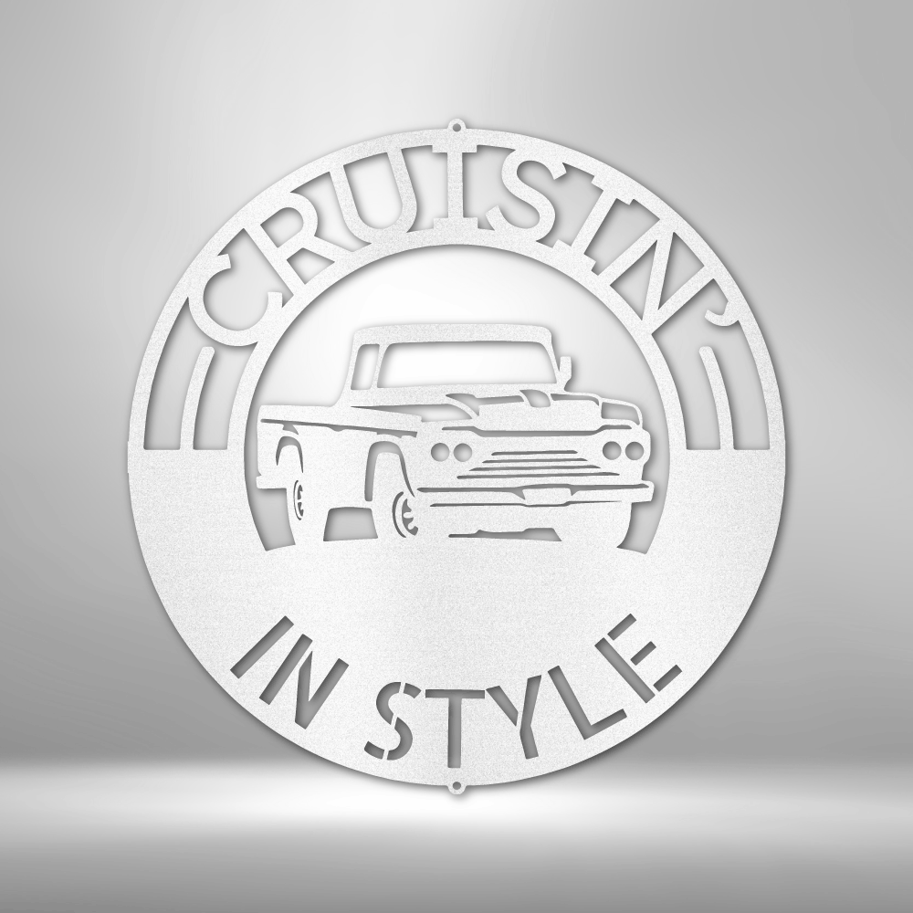 Large Personalized Clacssic Truck Metal Sign Decor In White With Custom Text