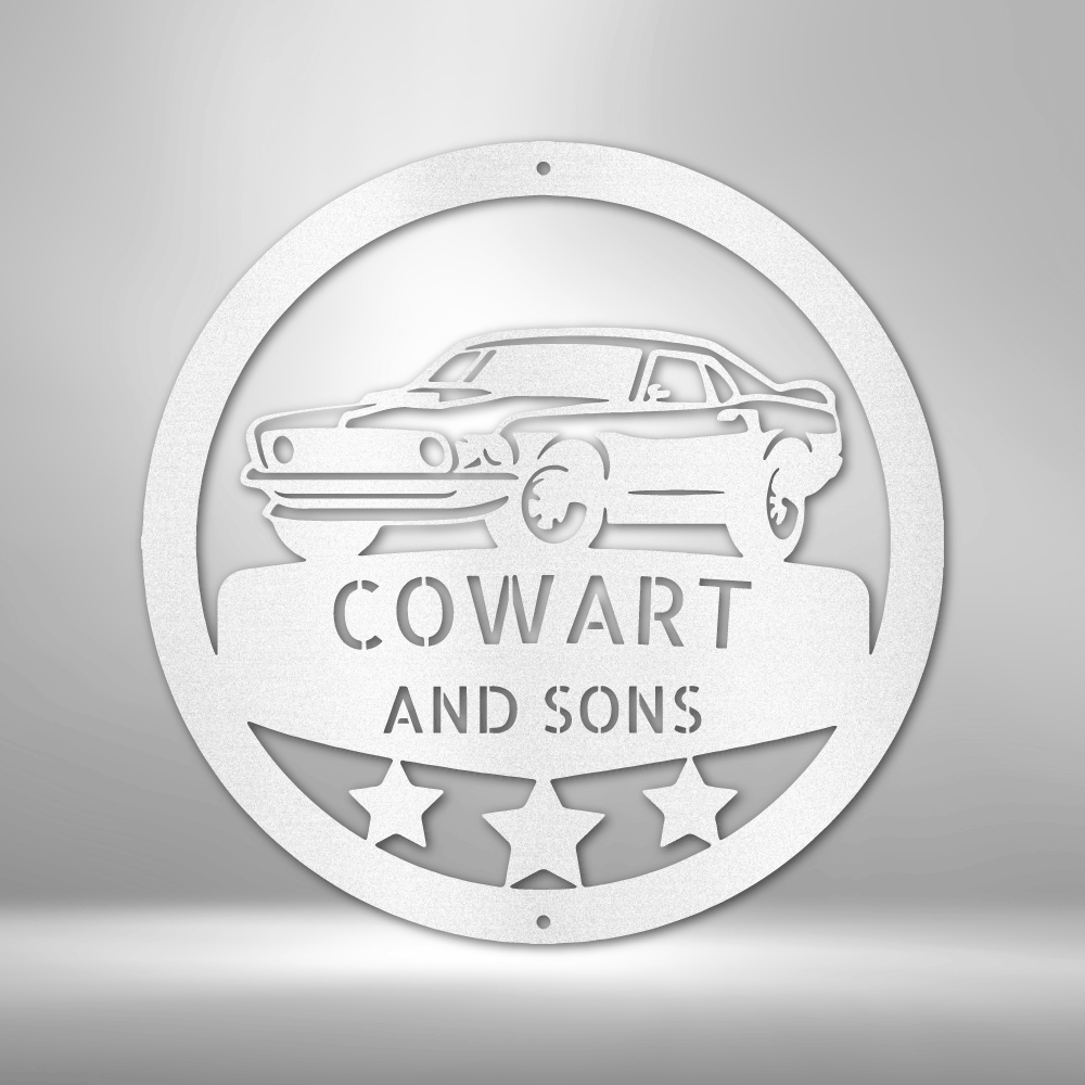 Large Personalized Classic American Car Metal Sign Decor In White With Custom Text