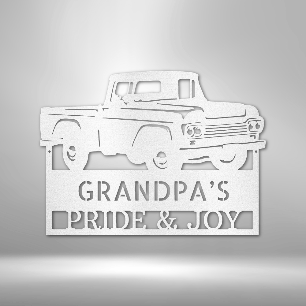 Large Personalized Retro American Truck Metal Sign Decor In White With Custom Text