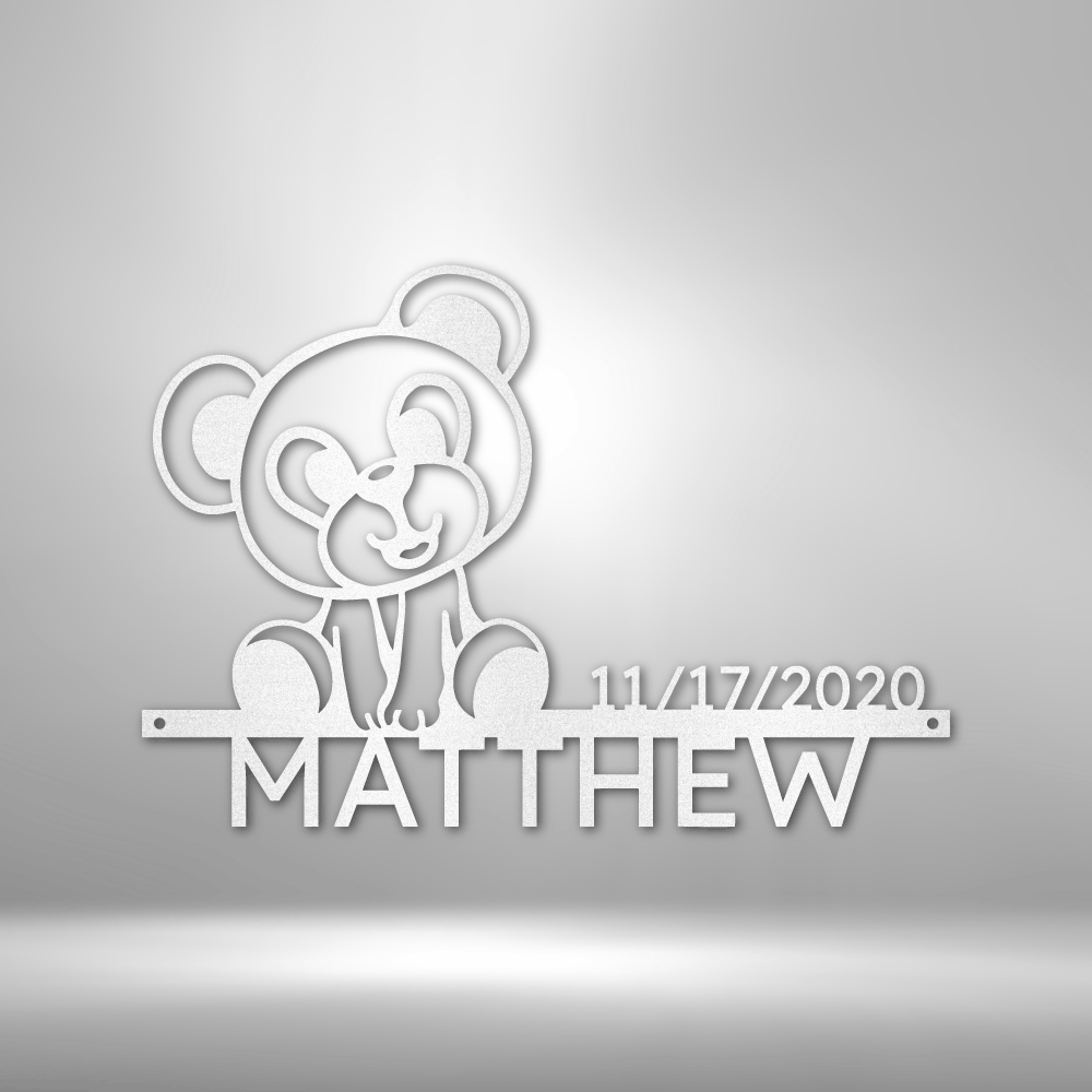 Personalized Teddy Bear Name Metal Wall Art - Custom Multicolor Kids Name Steel Sign