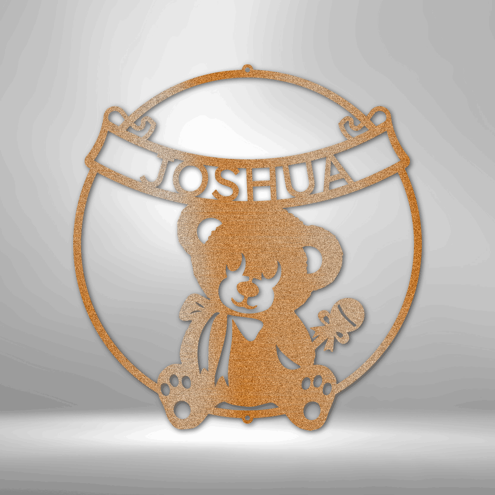 Personalized Teddy Bear Banner Name Metal Wall Art