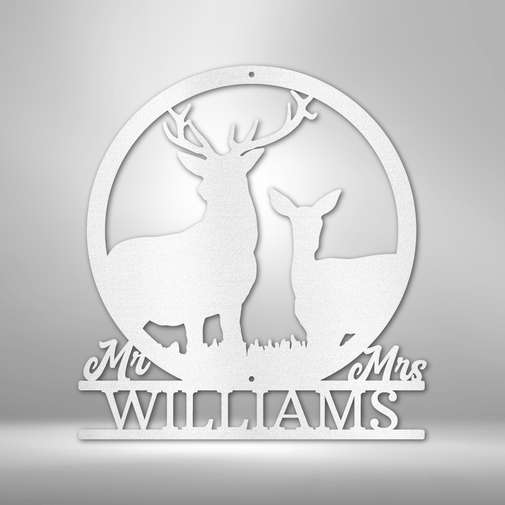 Personalized Stag and Doe Name Monogram - Custom Multicolor Deer Steel Sign