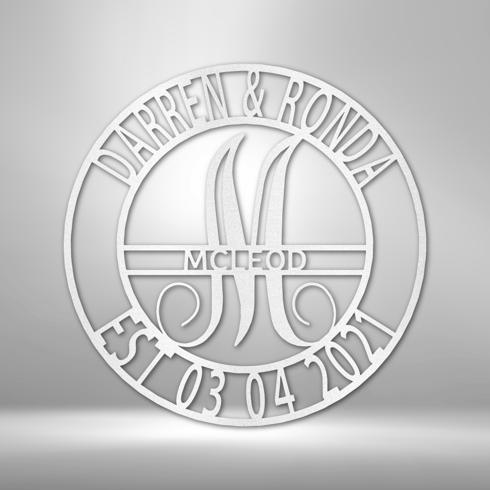 Personalized Family Elaborate Name with split initial - Custom Multicolor Steel Sign