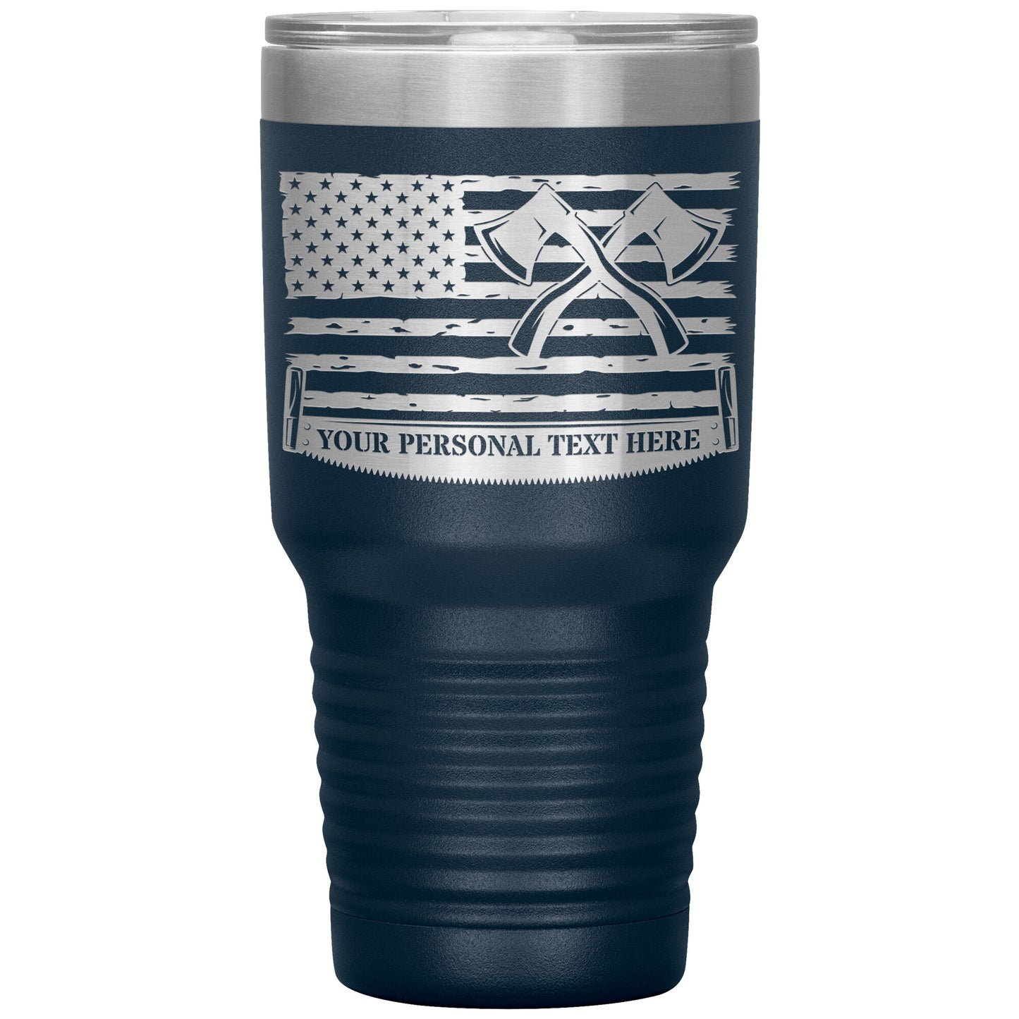Personalized Laser-Engraved American Flag Lumberjack Tumbler With Custom Text