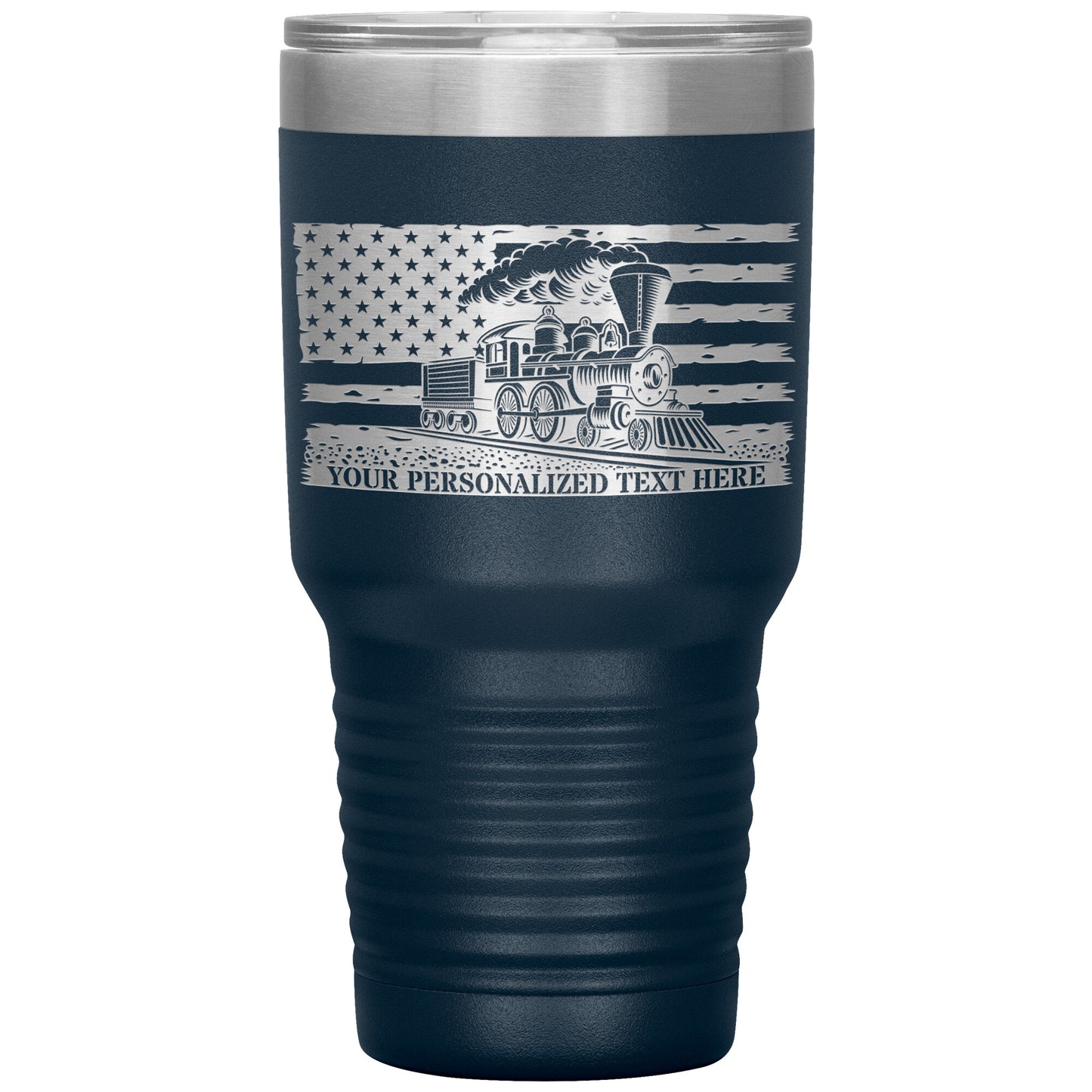 Personalized Laser-Engraved American Vintage Railroad Train Tumbler With Custom Text