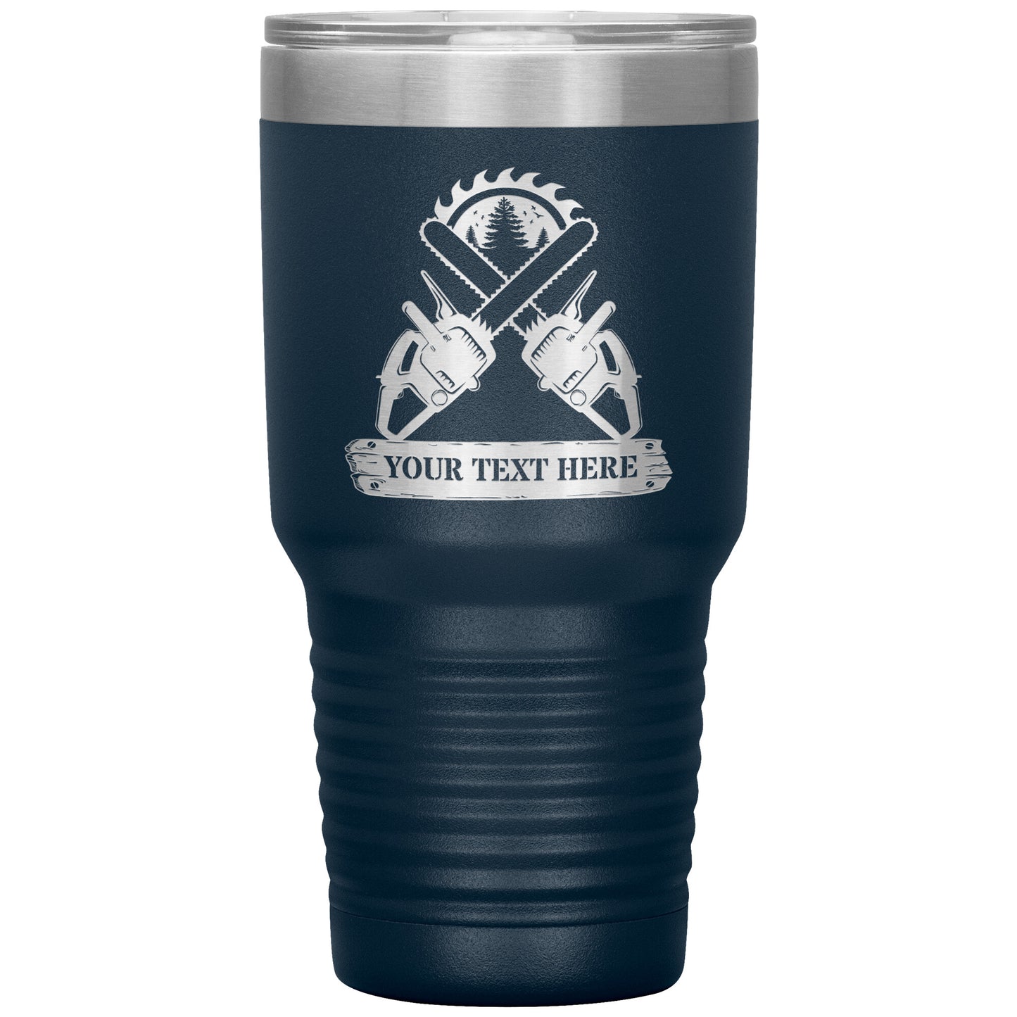 Personalized Laser-Engraved Lumberjack Chainsaw Tumbler With Custom Text