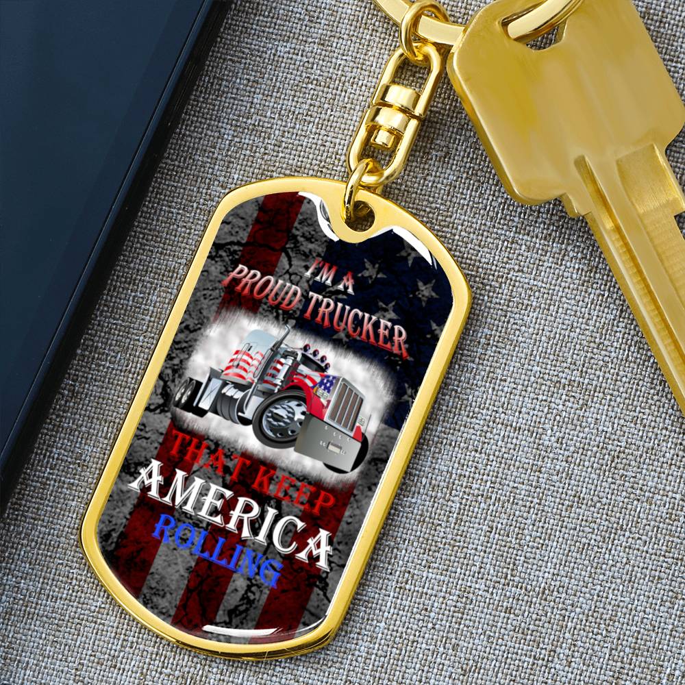 Proud American Trucker Engraved Keychain