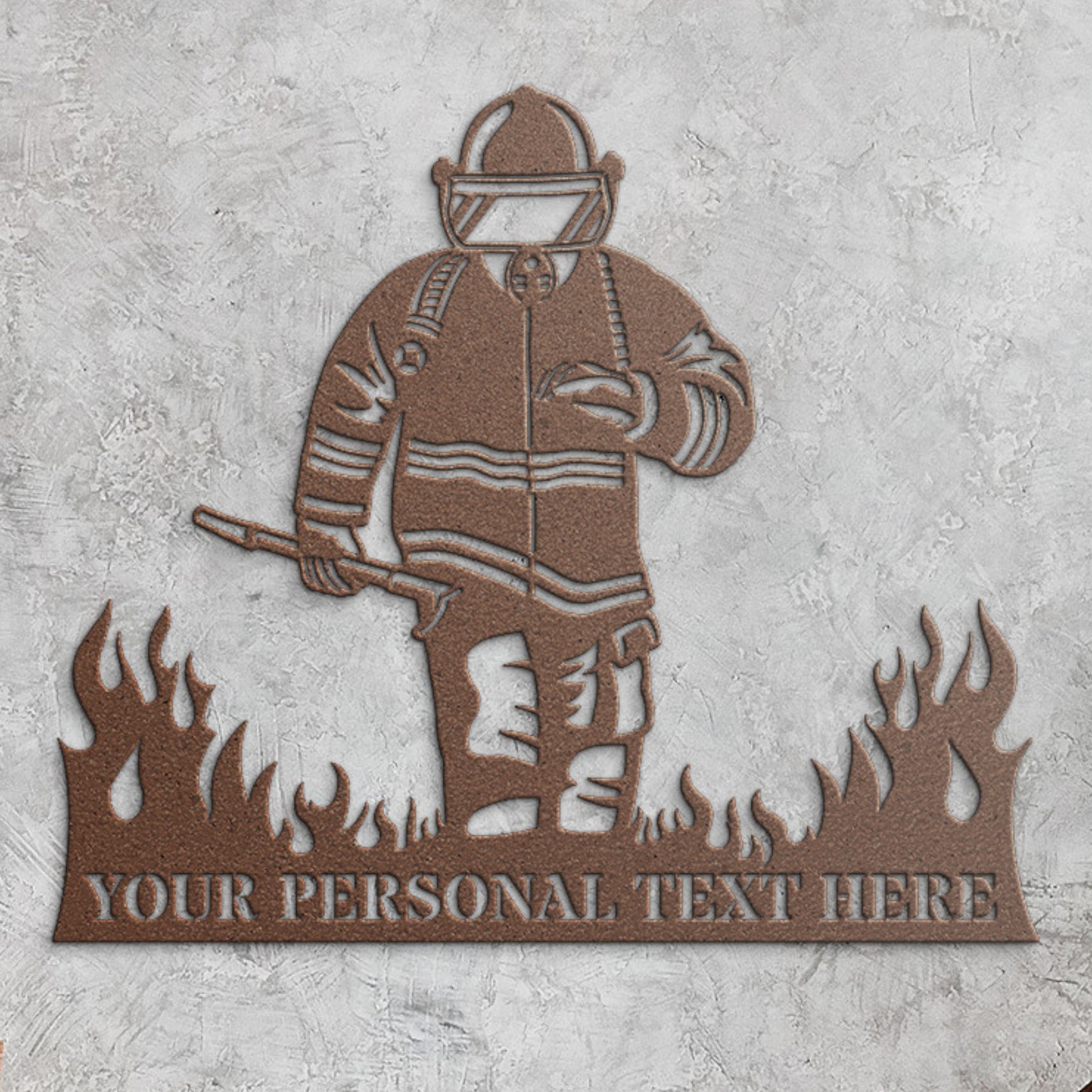 Personalized Fireman In Flames Name Metal Sign Gift In Copper