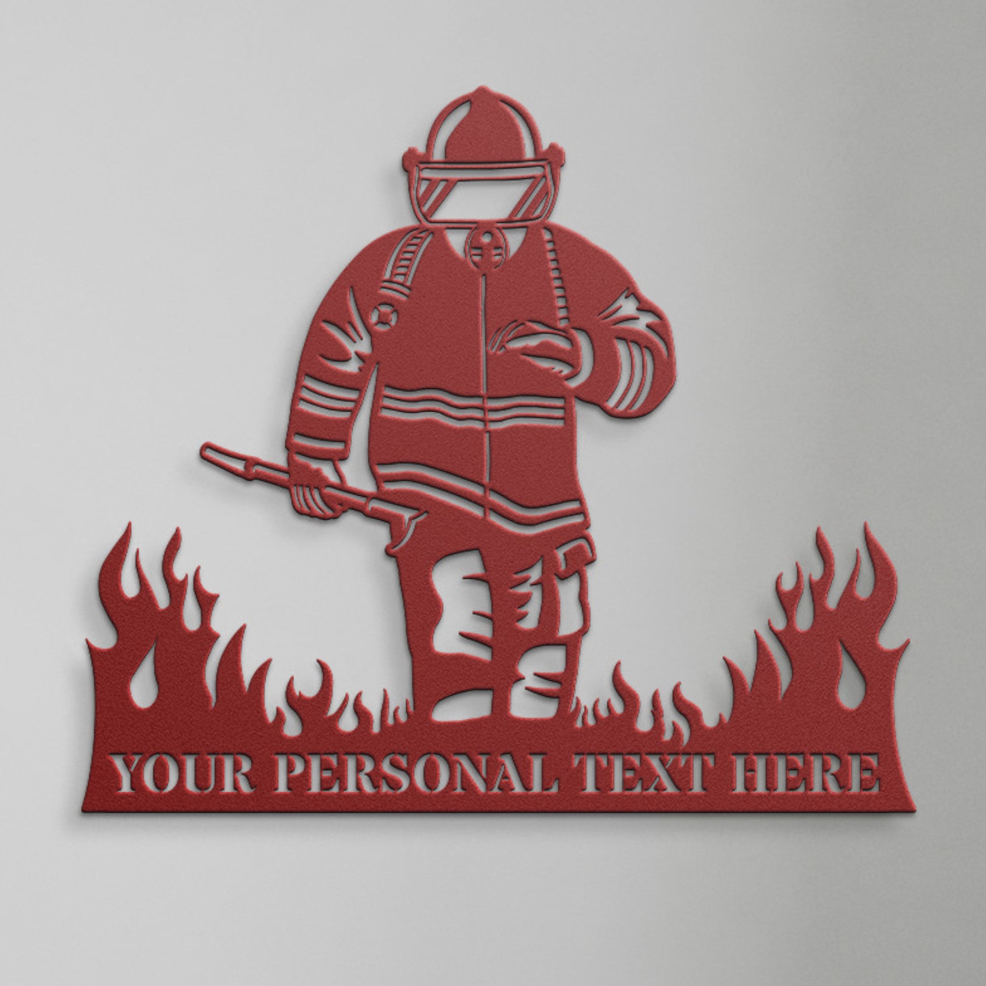 Personalized Fireman In Flames Name Metal Sign Gift In Red