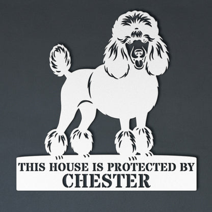 Poodle Personalized Guard Name Metal Sign. Custom Dog Protect Wall Decor