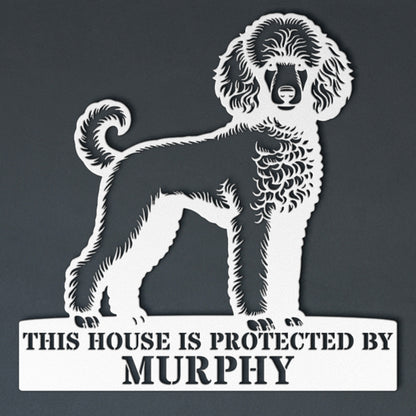 Personalized Poodle Dog Guard Metal Sign. Custom Dog Protect Name Wall Decor