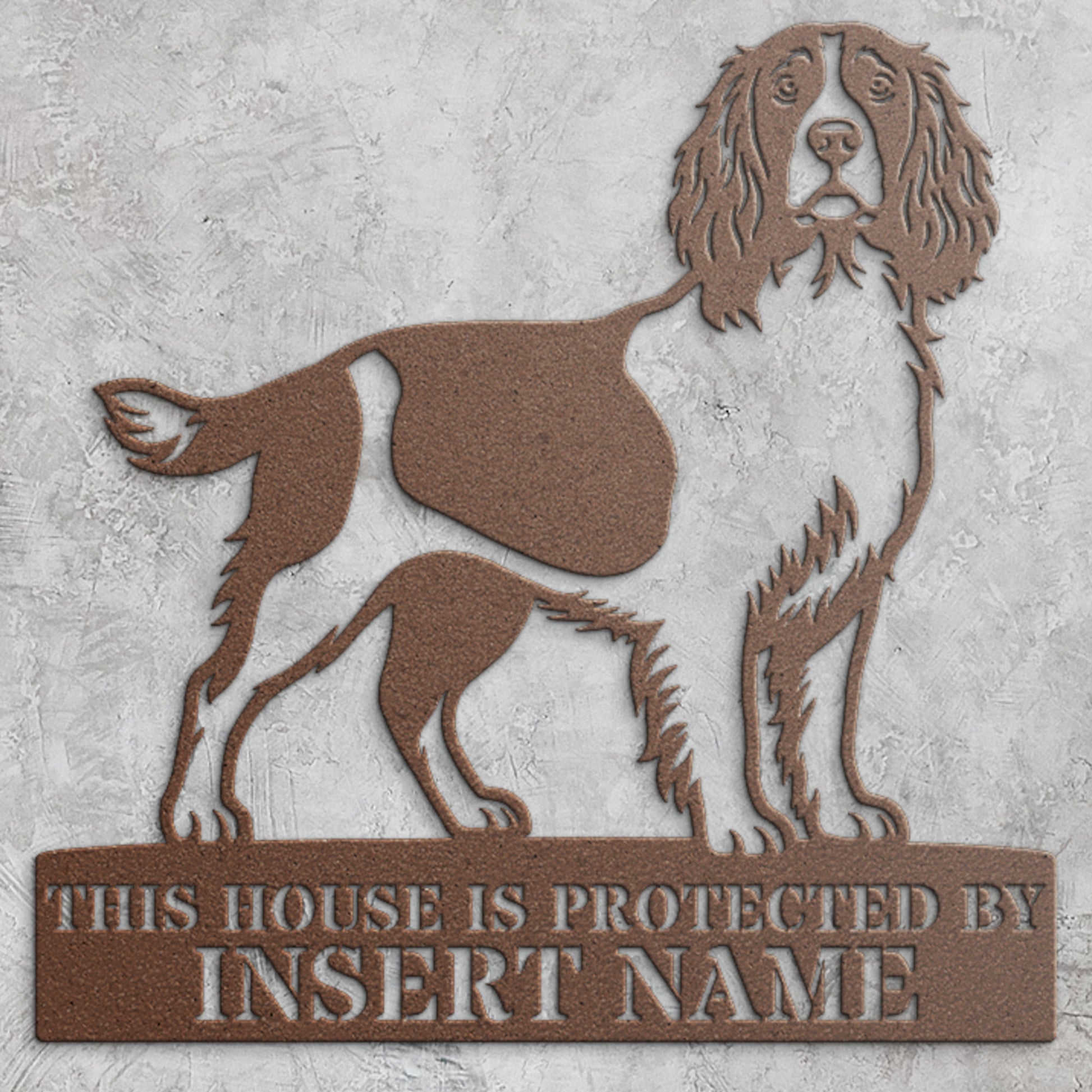 Personalized English Springer Spaniel Guard Metal Sign. Custom Dog Name Wall Decor