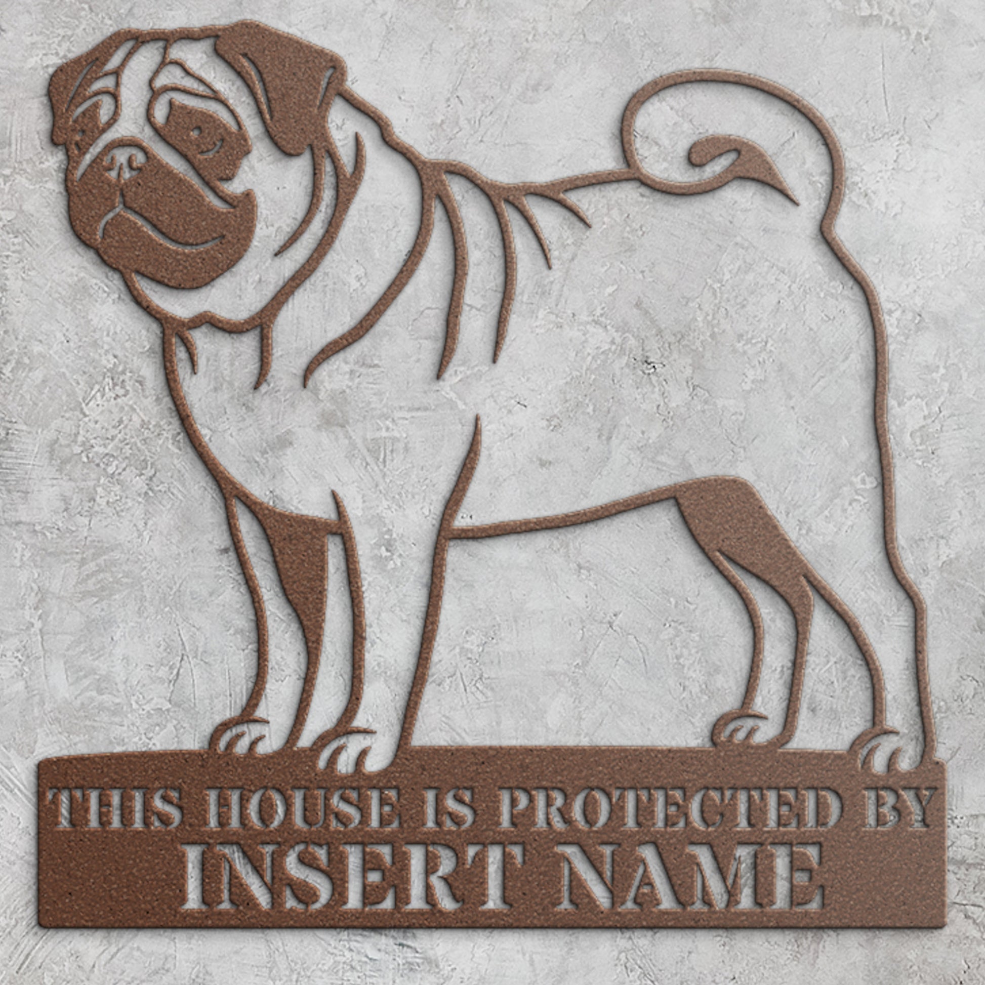 Personalized Pug Guard Metal Sign. Custom Dog Protect Name Wall Decor
