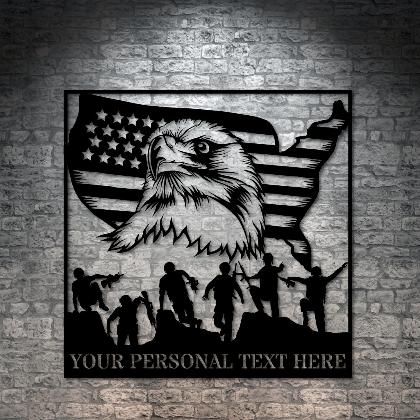 Personalized Military Team Metal Sign Gift. US Veteran Monogram. US Soldier Wall Hanging. Patriotic Eagle Wall Art. Custom Army Plaque Decor