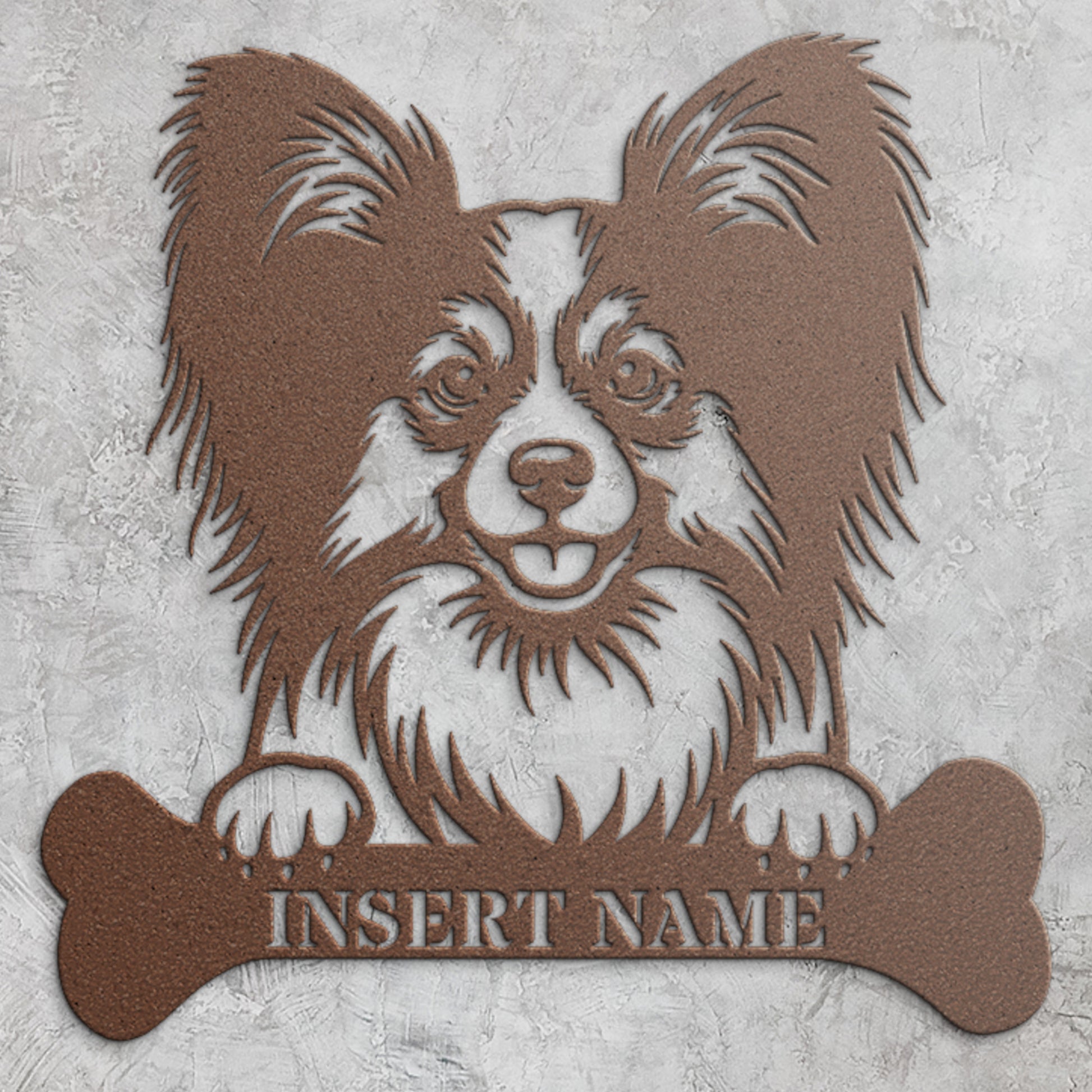 Personalized Papillon With Bone Name Metal Sign. Funny Custom Dog Wall Decor Gift