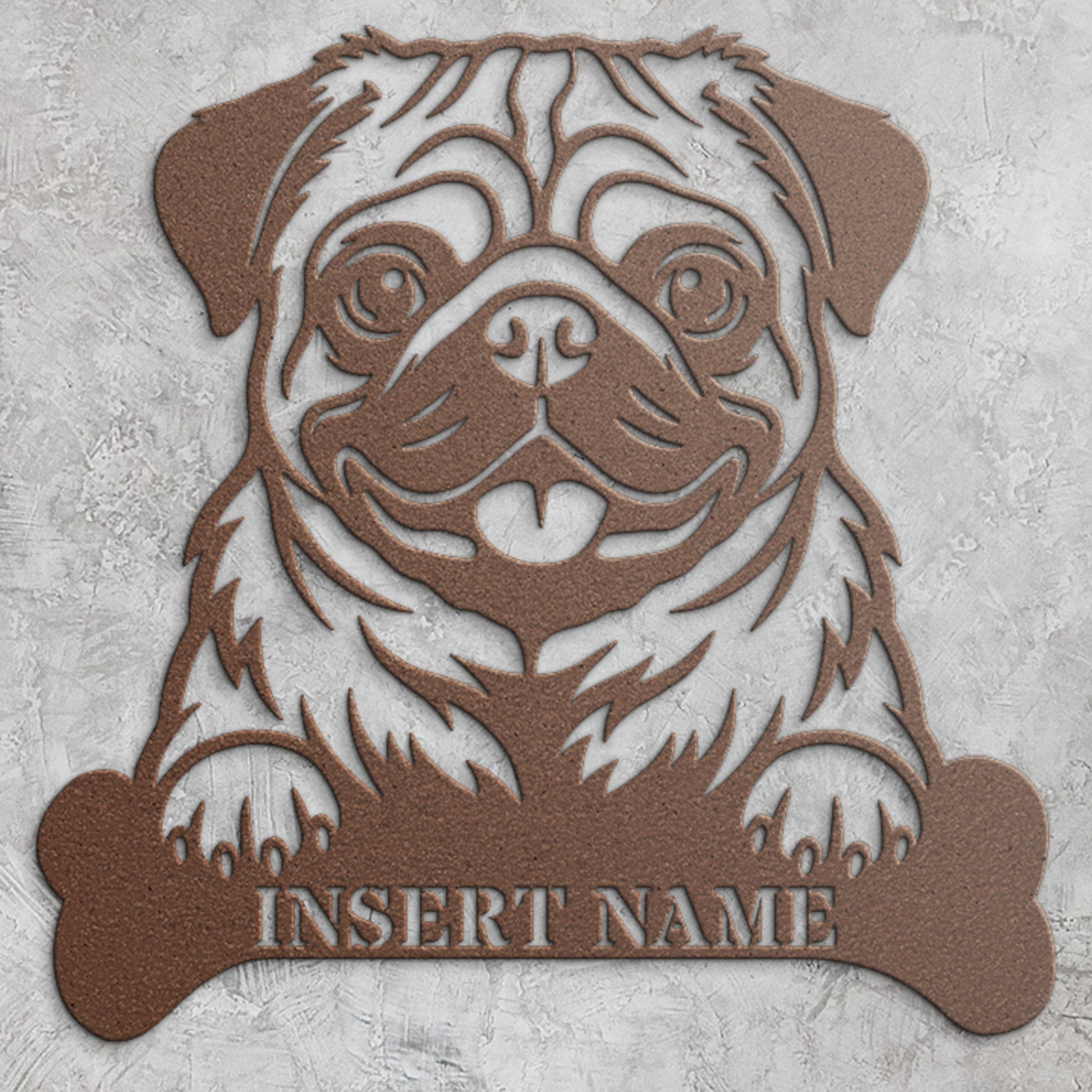 Personalized Pug With Bone Name Metal Sign. Custom Funny Dog Decor