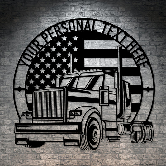 Personalized US Trucker Metal Sign Gift. Personal Patriotic Truck Owner. Lorry Driver Wall Decor. US 18 Wheeler Custom Truck Wall Hanging