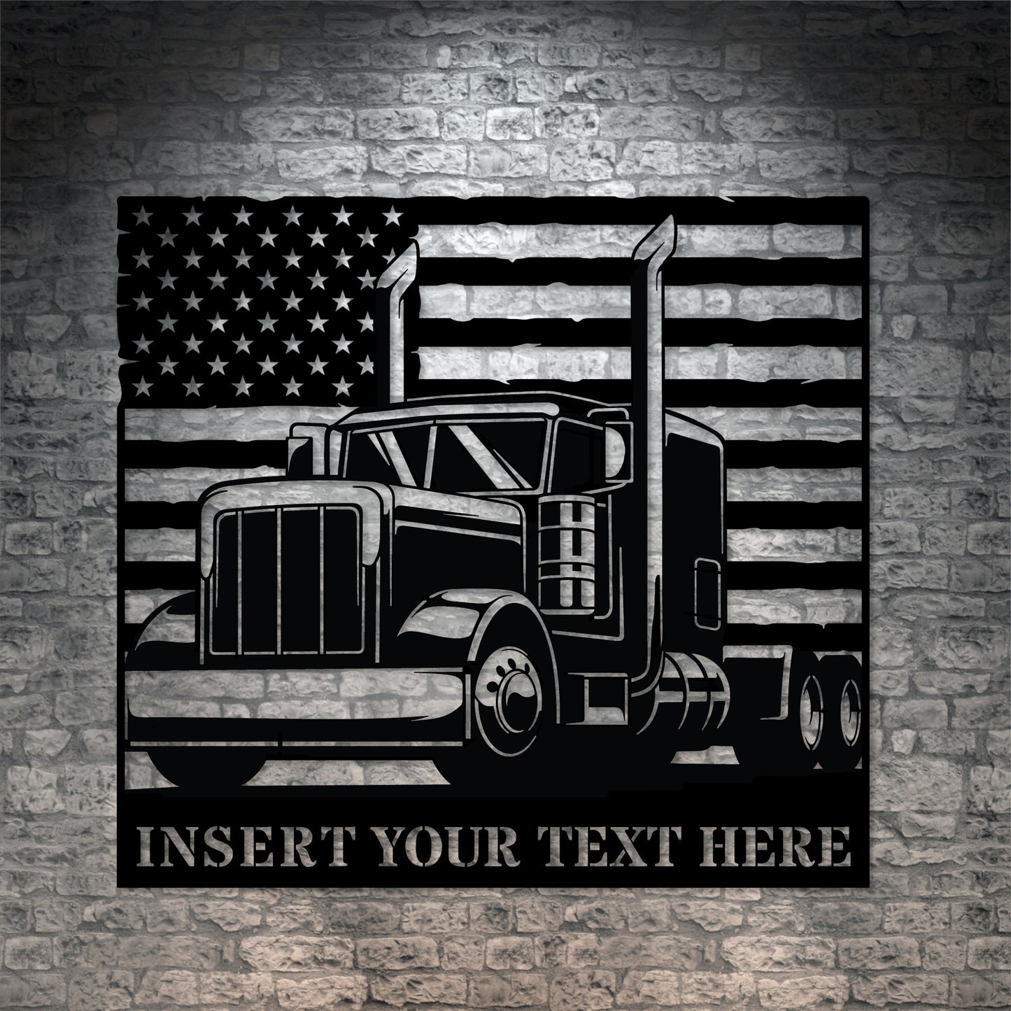 Personalized American Trucker Name Metal Sign. Custom Patriotic Lorry Driver Wall Decor Gift