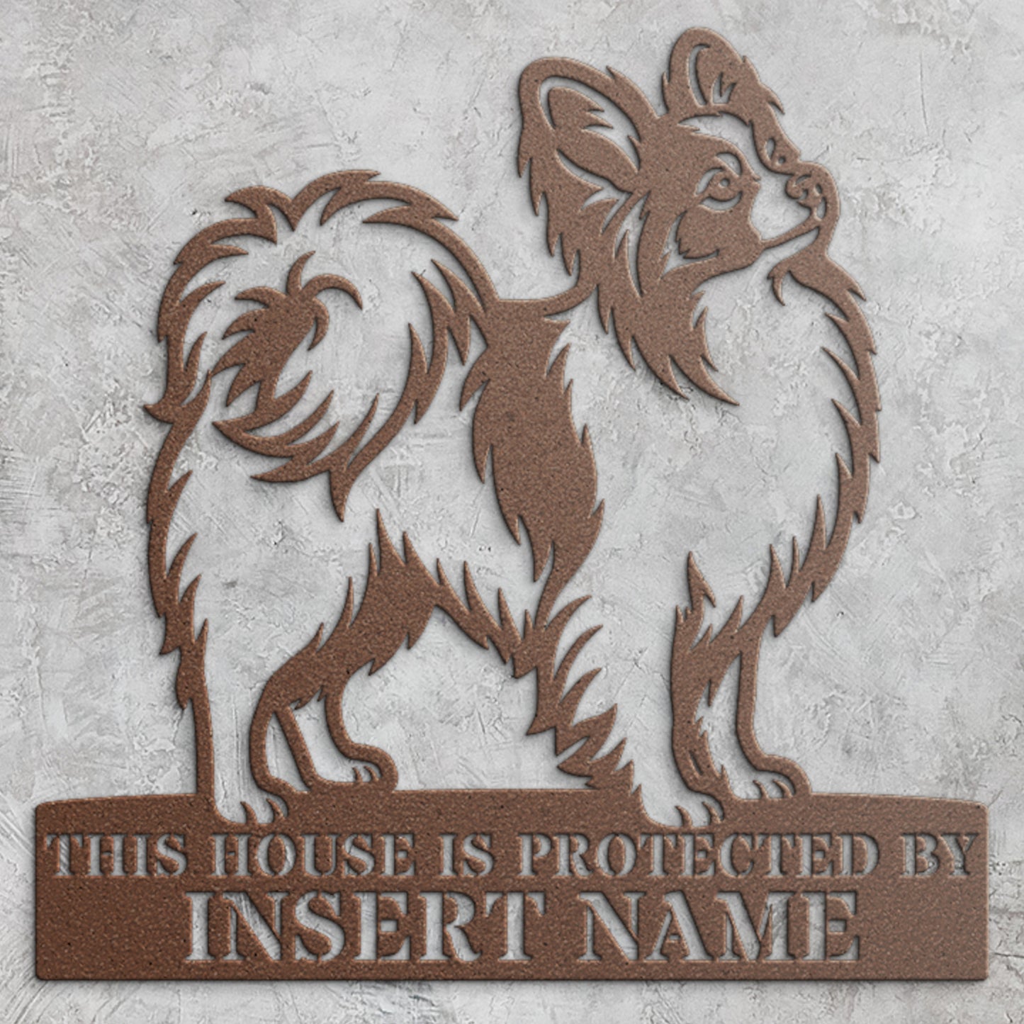 Personalized Papillon Dog Guard Metal Sign. Custom Dog Protect Name Wall Decor