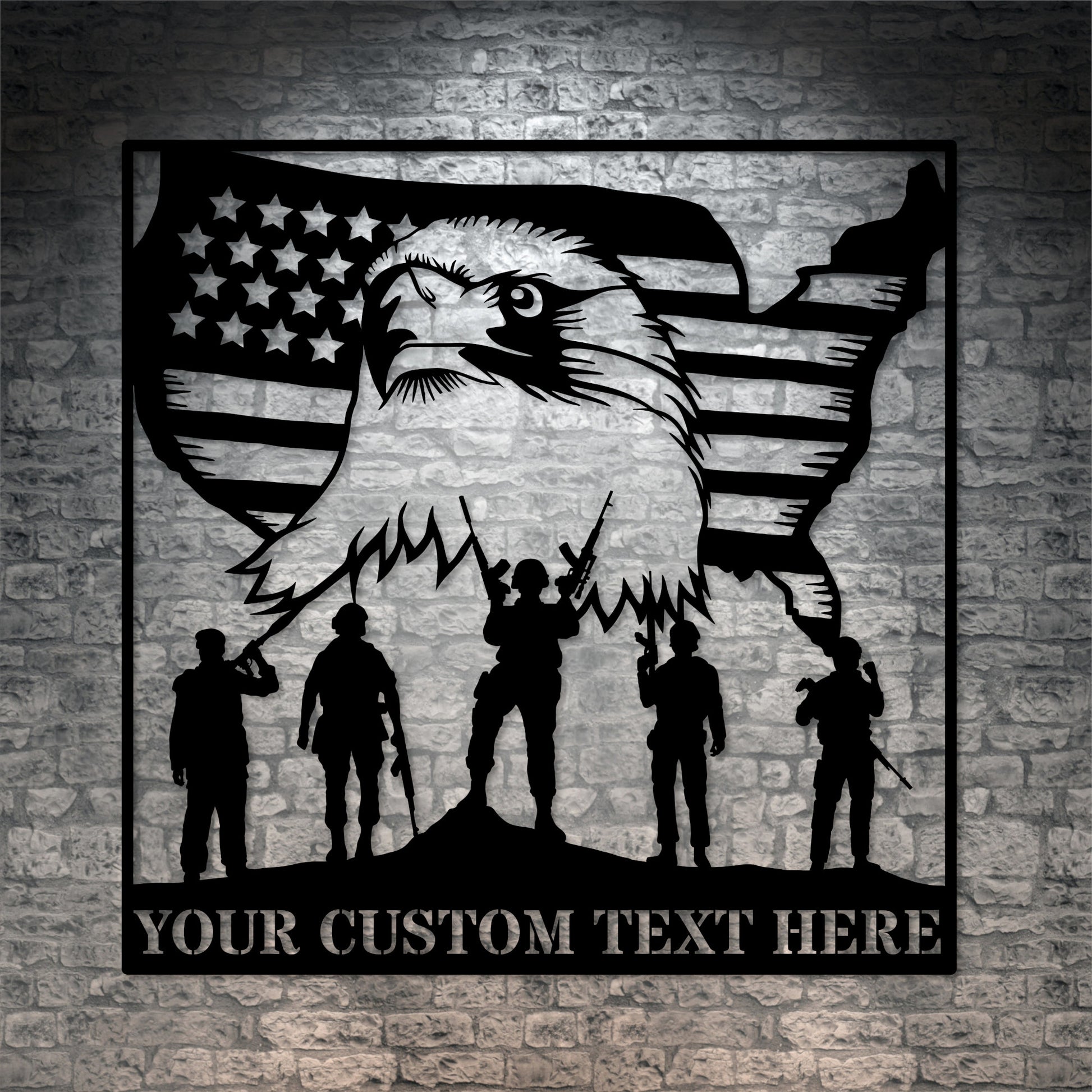 Personalized US Flag Military Eagle Name Metal Sign. Patriotic Wall Art Decor. Customized US Soldier Wall Hanging. American Veteran Freedom