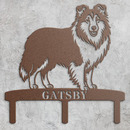 Personalized Shetland Sheepdog Garden Metal Sign With Stakes. Custom Dog Plaque Name Gift