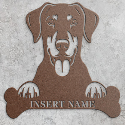 Personalized Dobermann With Bone Metal Sign. Custom Funny Dog Name Decor