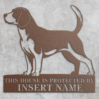 Personalized Beagle Guard Metal Sign. Custom Name Wall Decor