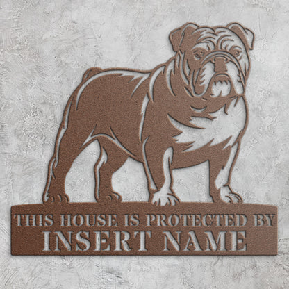 Personalized English Bulldog Guard Metal Sign. Custom Name Wall Decor