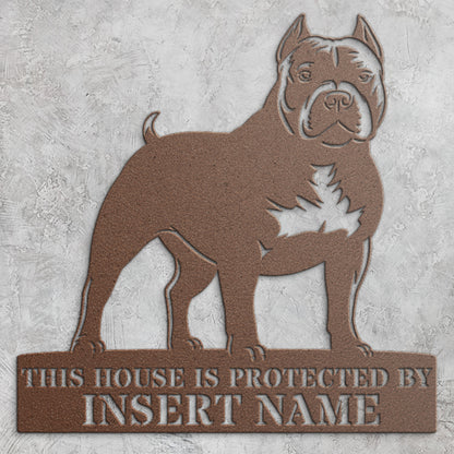 Personalized American Bully Guard Metal Sign. Custom Dog Name Wall Decor