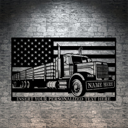 Personalized American Timber Truck Name Metal Sign. Custom US Log Lorry Wall Decor. Patriotic Woodworker Gift. US Logger. Truck Driver Decor