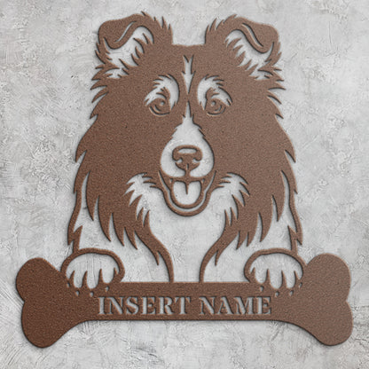 Personalized Shetland Sheepdog Bone Name Metal Sign. Funny Custom Dog Wall Decor Gift