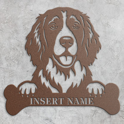 Personalized English Springer Spaniel With Bone Metal Sign. Custom Dog Name Decor