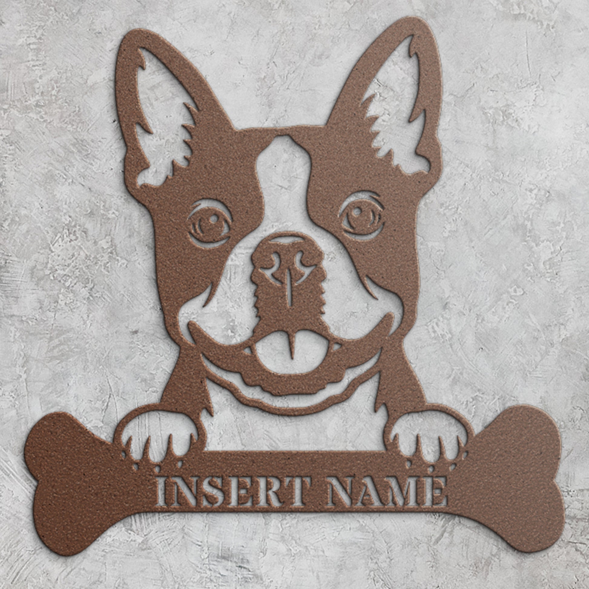 Personalized Boston Terrier With Bone Metal Sign. Custom Funny Dog Name Decor