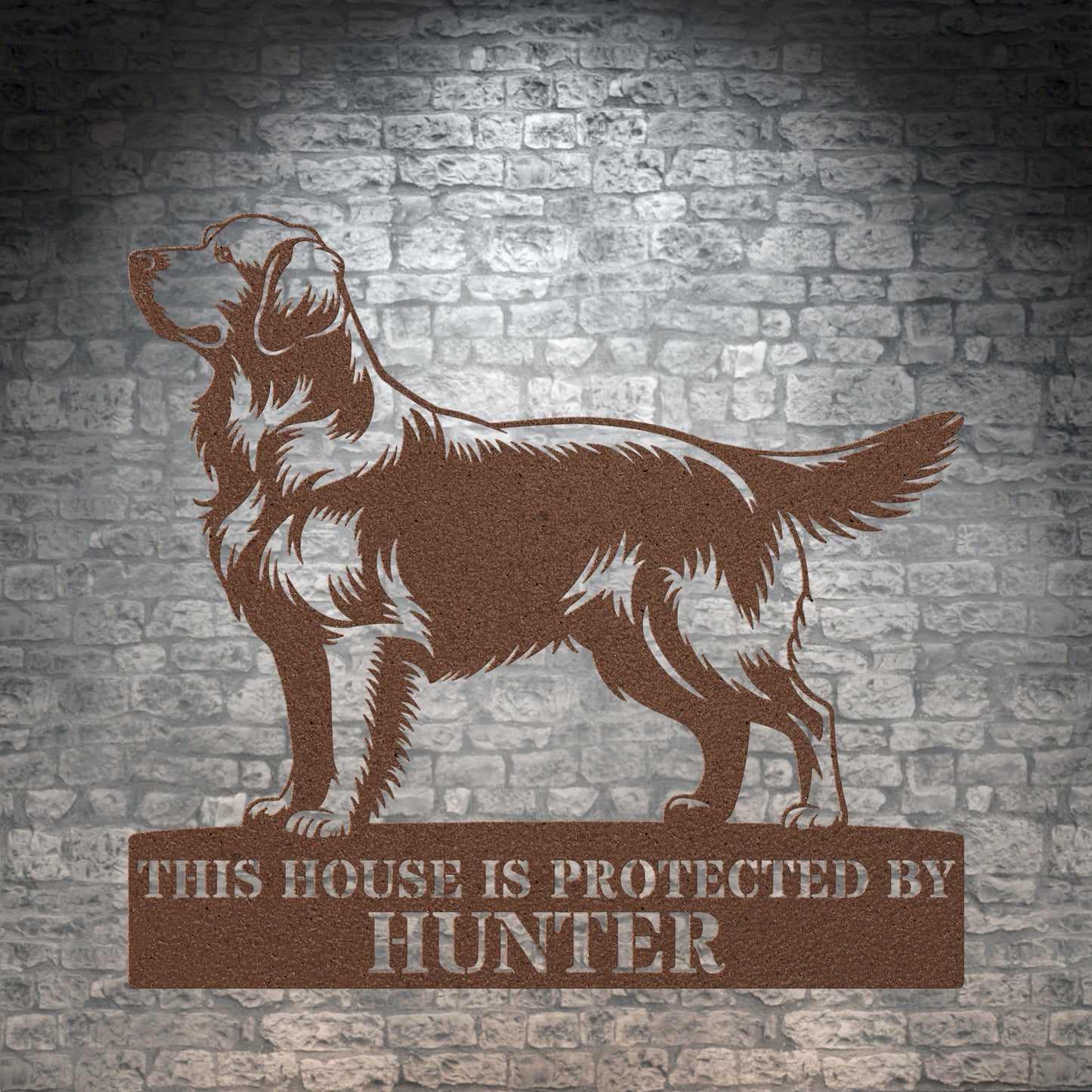 Personalized Golden Retriever Guard Metal Sign. Custom Name Wall Decor