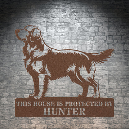 Personalized Golden Retriever Guard Metal Sign. Custom Name Wall Decor