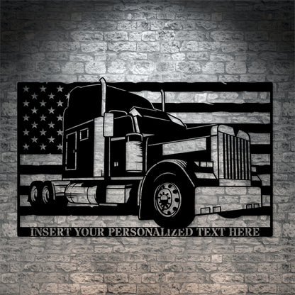 Personalized American Big Rig Name Metal Sign. Custom Patriotic 18 Wheeler Wall Decor Gift. Trucker Metal Art. Truck Driver Wall Hanging Art