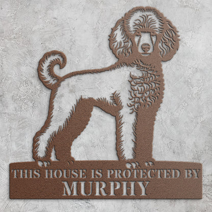 Personalized Poodle Dog Guard Metal Sign. Custom Dog Protect Name Wall Decor