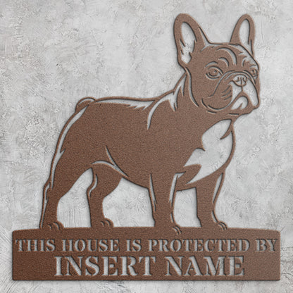Personalized French Bulldog Guard Metal Sign. Custom Dog Name Wall Decor