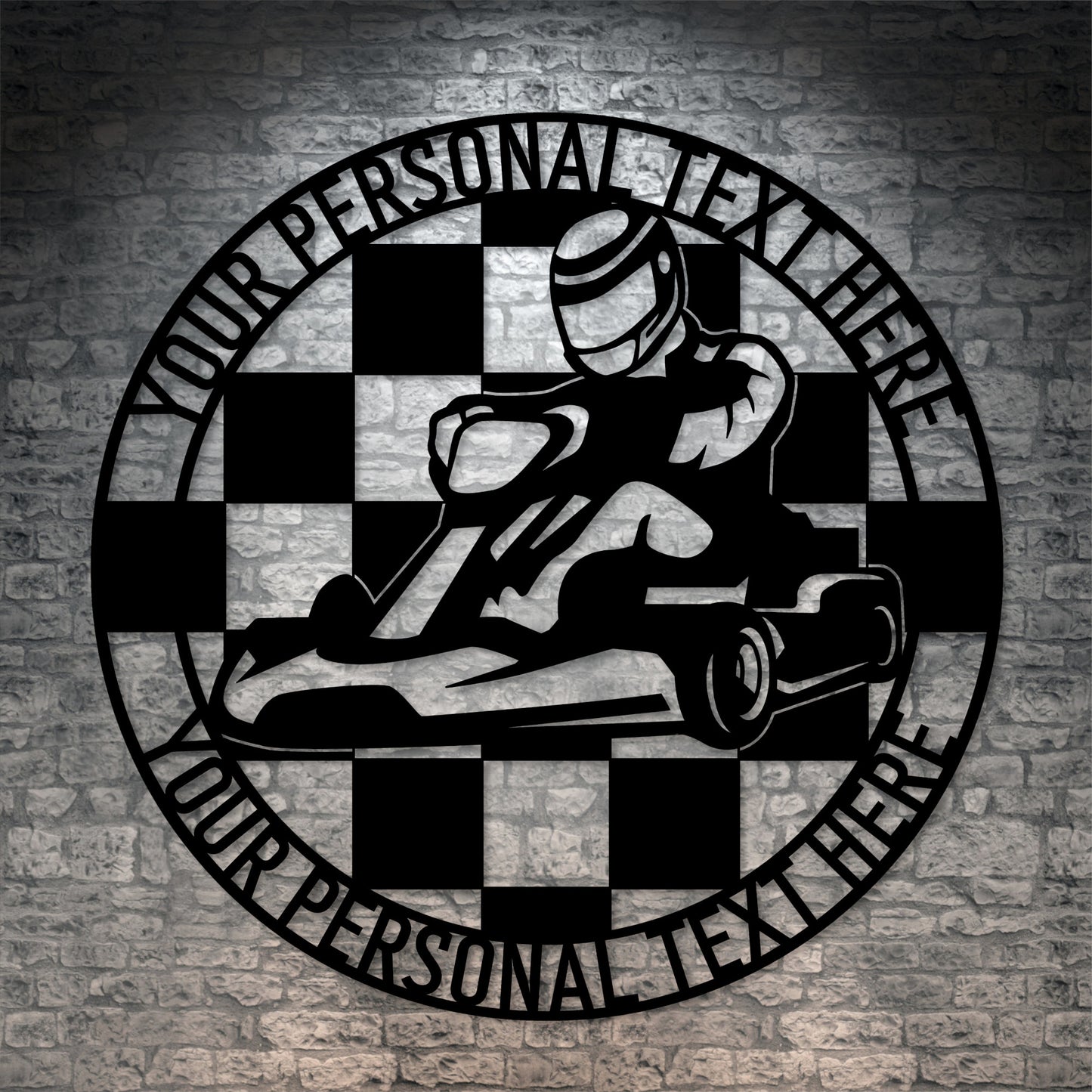 Personalized Go Kart Name Metal Sign. Custom Checkered Flag Wall Decor Gift. Racing Driver Chapion. Racetrack Winner. Go Kart Wall Hanging