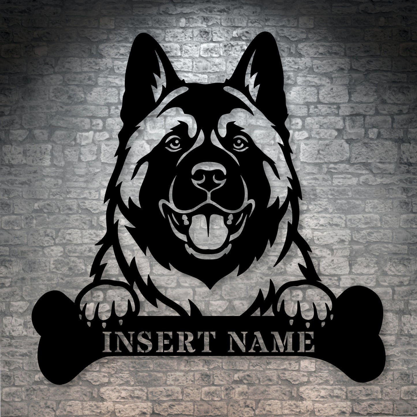 Personalized American Akita With Bone. Custom Dog Name Metal Sign