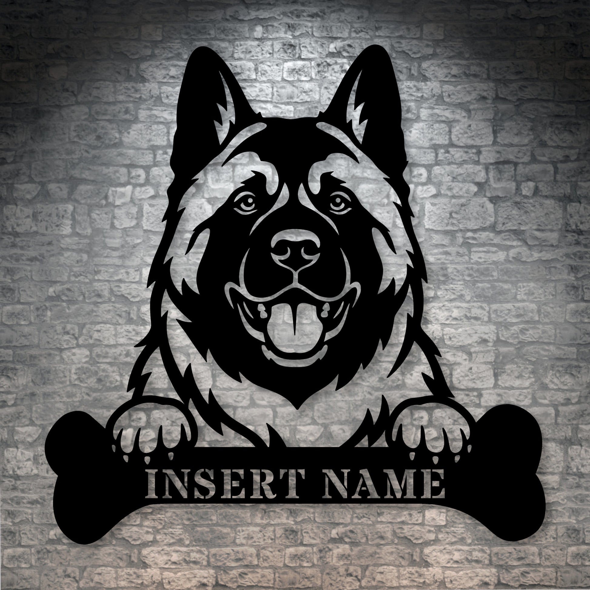 Personalized American Akita With Bone. Custom Dog Name Metal Sign
