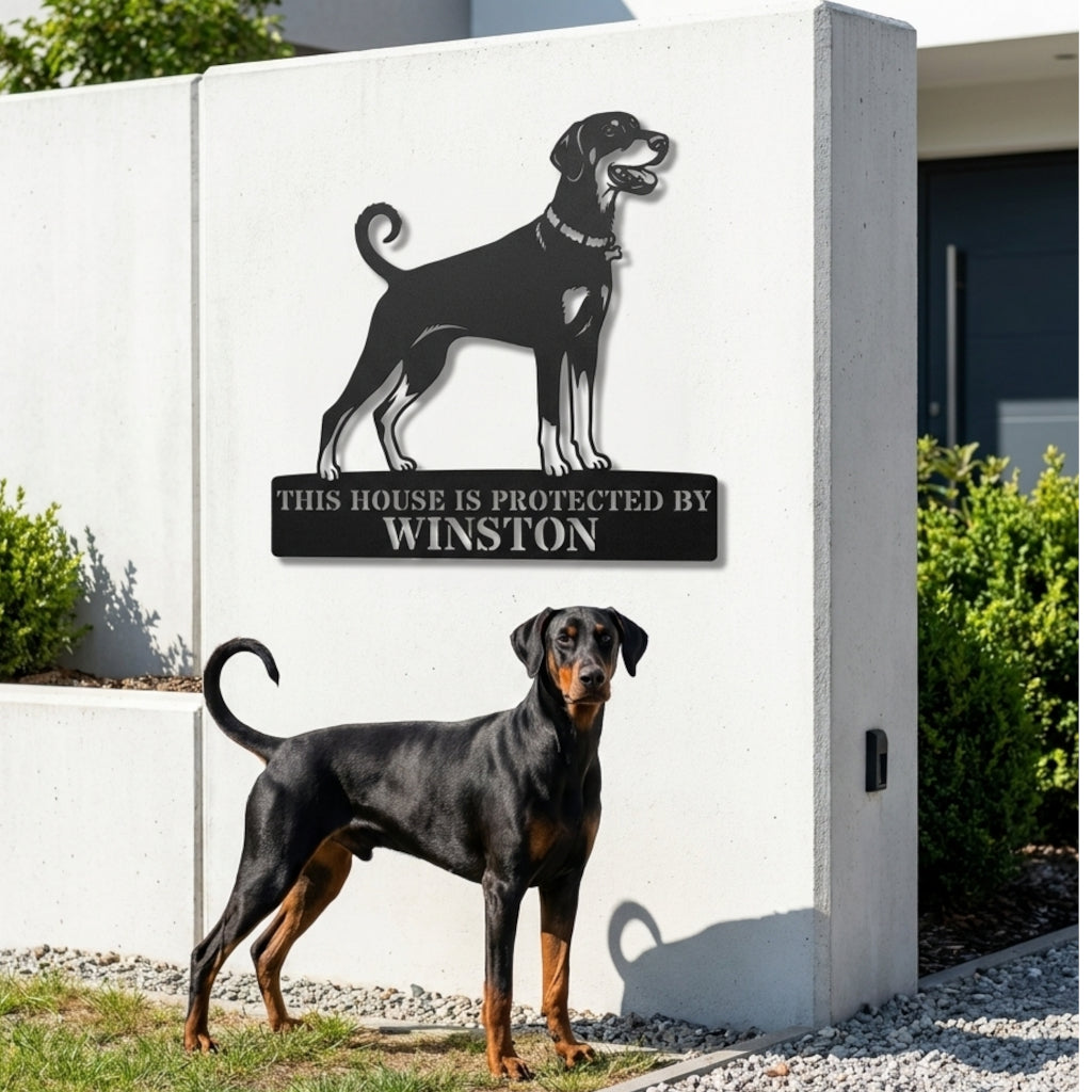 Dobermann Guard Dog Name Metal Sign. Custom Dog  Wall Decor