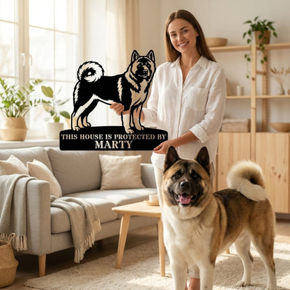 Personalized American Akita Guard Metal Sign. Custom Dog Name Wall Decor