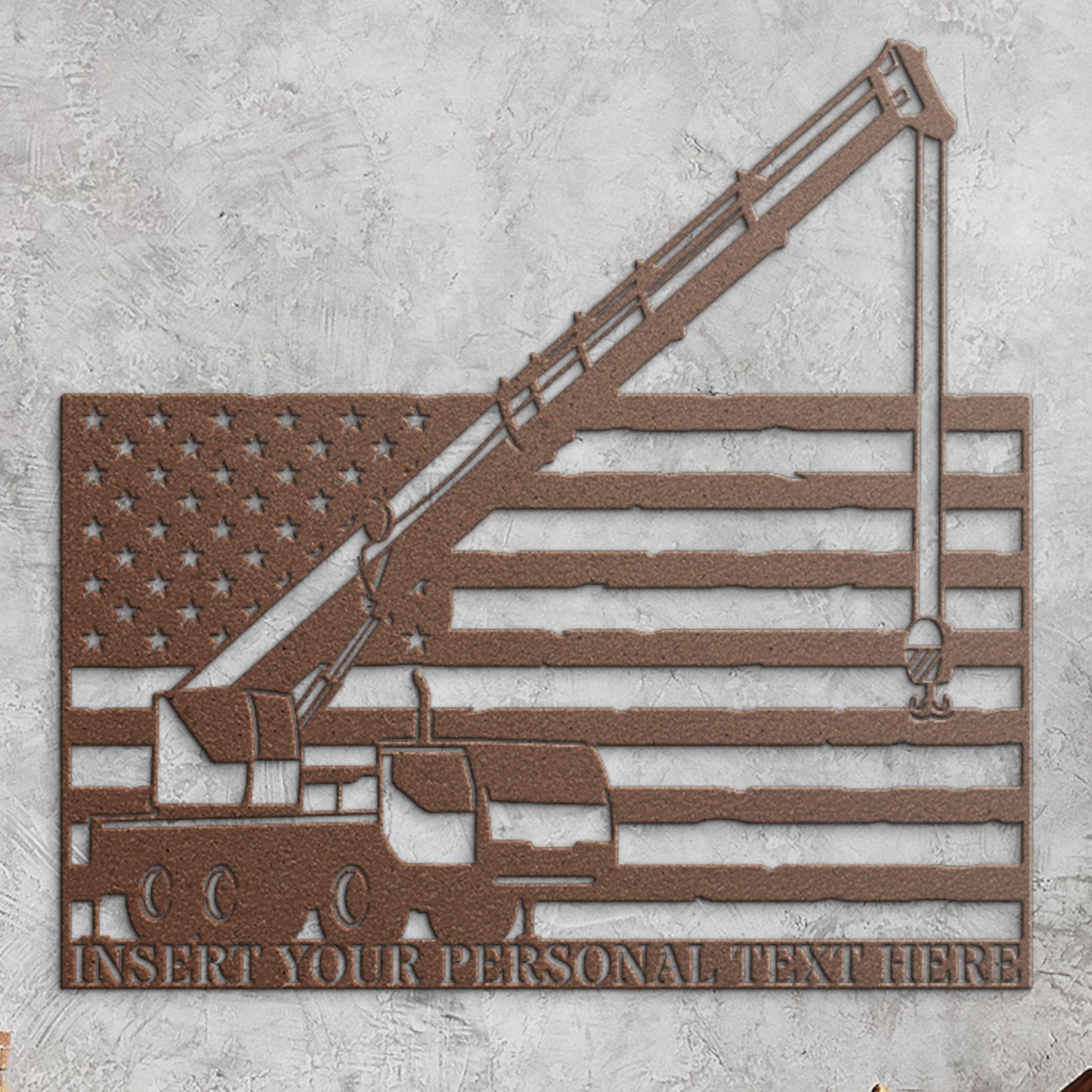 Personalized American Mobile Crane Metal Sign In Copper