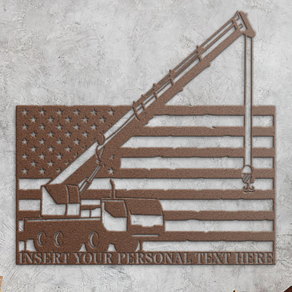 Personalized American Mobile Crane Metal Sign In Copper