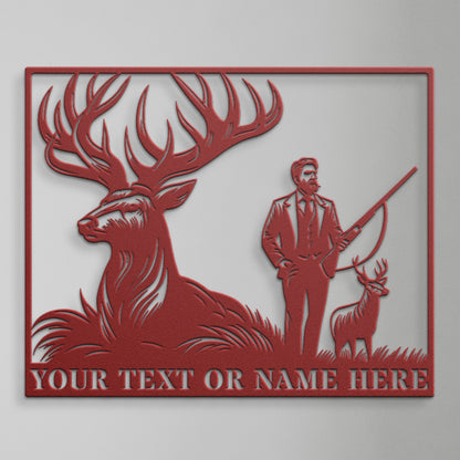 Personalized Hunting Cabin Name Metal Sign In Red